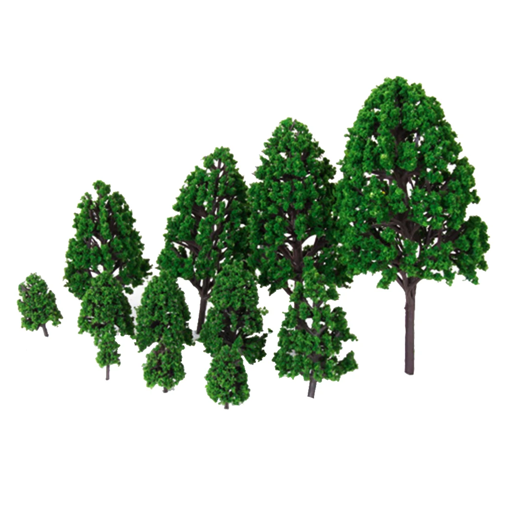 12Pieces Green Plastic Model Trees Train Railroad Park Garden Scenery Landscape Scenery DIY 1/50 Scale Trees Toys