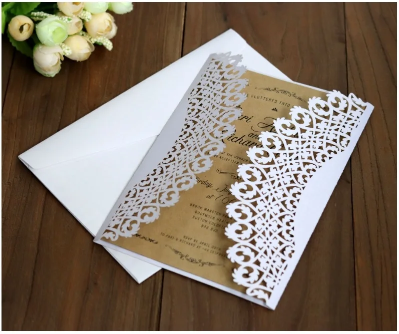 50pcs Laser Cut Wedding Engagement Business Invitations Card Lace Hollow Thanksgiving Wish Greeting Cards Party Favors