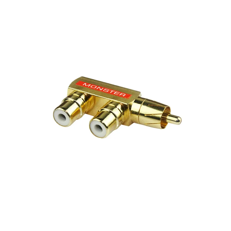 1PC High Quality Pure Copper Gold Plated Lotus Three Links Monster Audio RCA One Male And Two Female Transfer Plugs I Key Buy