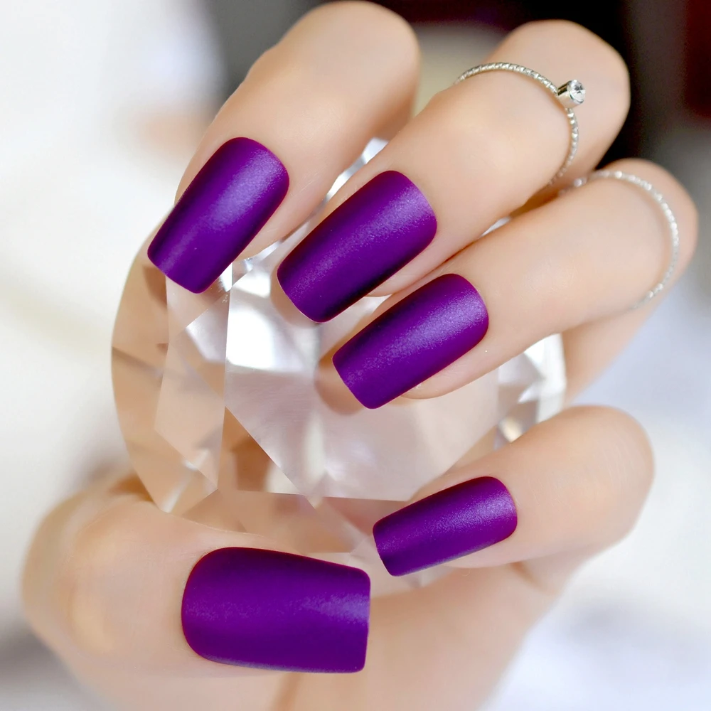 Unhas artificiais completas acrílicas do falso do falso do prego do falso matte longo roxo elegante nep