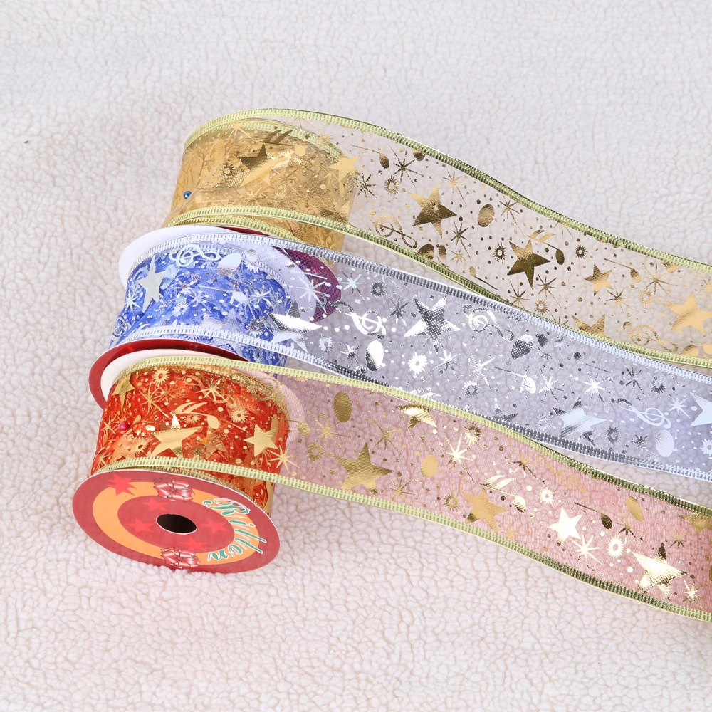 10 ياردة عيد الميلاد أزهار للزينة/الفضة/الذهب/الأحمر/الأزرق شرائط للحرف صنع الانحناء الأورجانزا الشريط بريق عيد الميلاد الشريط