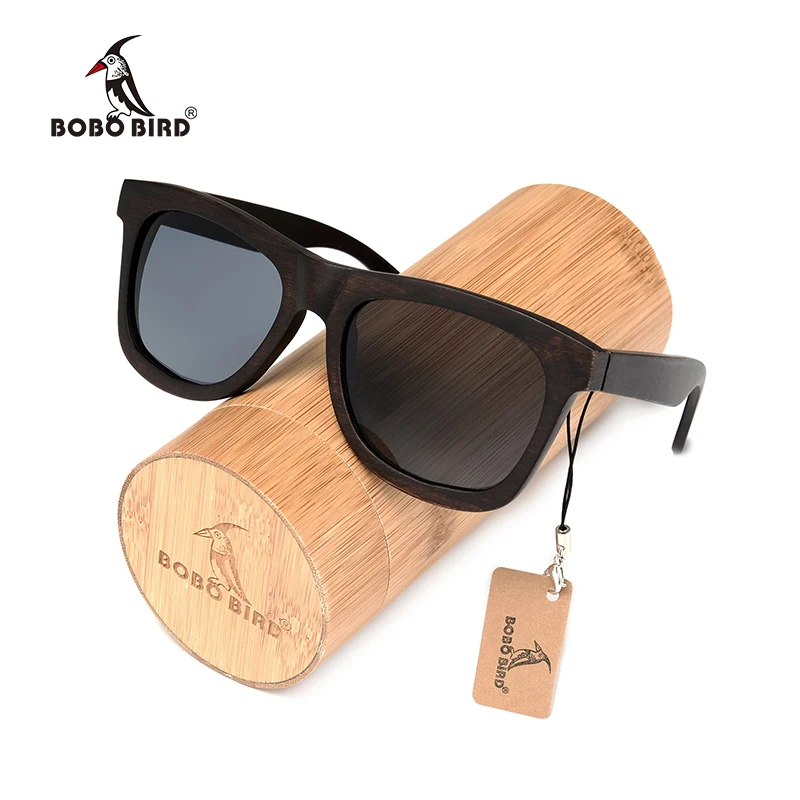 

BOBO BIRD okulary Polarized Ebony Wood Sunglasses Brown Gray Lens UV400 Eye wear Handmade Customize