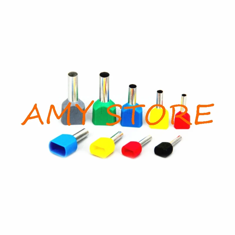 50Pcs  Double Pipe Tube Line Nose Needle Shape Insulated Bootlace Ferrule  Insulated  Cold-press Ternimals Multicolor  TE2513