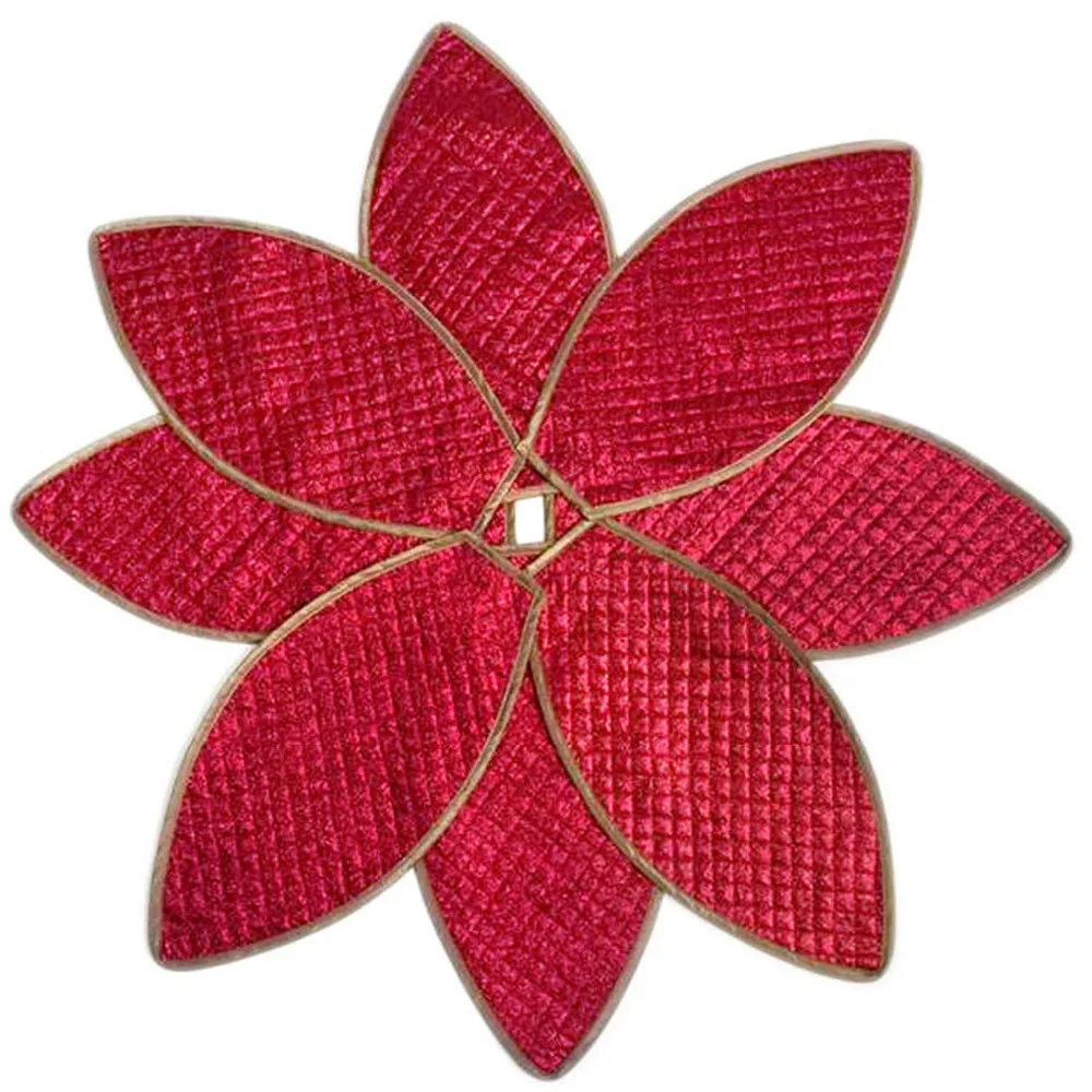 Free Shipping Poinsettia Christmas Tree Skirt Shiny Leaf Design Bling Bling Quilted Tree Skirt