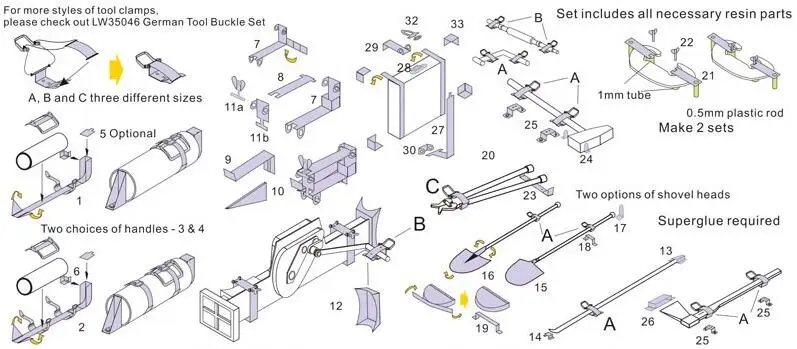 1/35 Scale Late WWII German Vehicle Tool Set (Resin+PE) Military Model Accessory