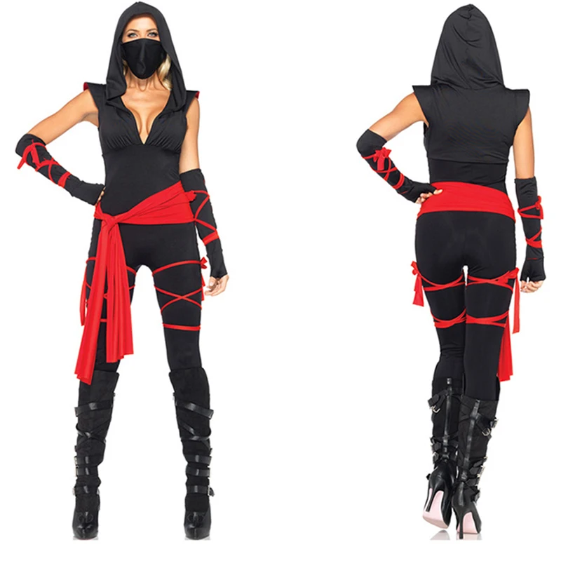 Disfraces clásicos para Halloween, disfraz de Ninja para mujeres, guerreros enmascarados negros, ropa de Guerrero Ninja