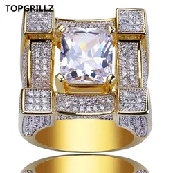 TOPGRILLZ Hip Hop Men Jewelry Ring Gold Color Plate Micro Pave Cubic Zircon Rings Personality Fashion Glamour Jewelry Lover Gift