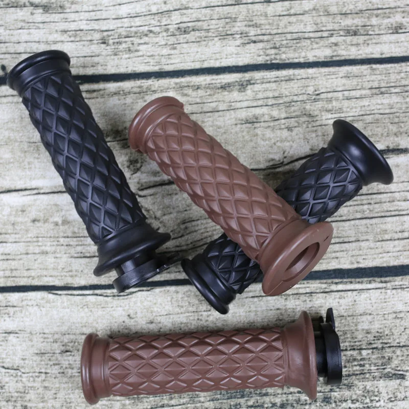1pair 7/8\'\' 22MM Vintage Motorcycle Grips Cafe Racer Grid Brown Black Grips for Handle Bar Rubber material