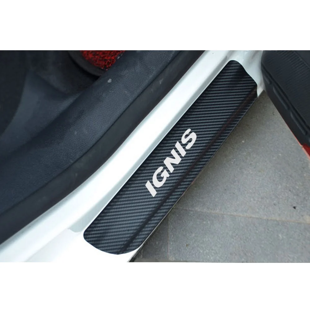 Carbon Fiber Car Door Welcome Pedal Film Stickers Anti Scratch None Slip Door Sill Guard Lnterior Scuff for Suzuki IGNIS