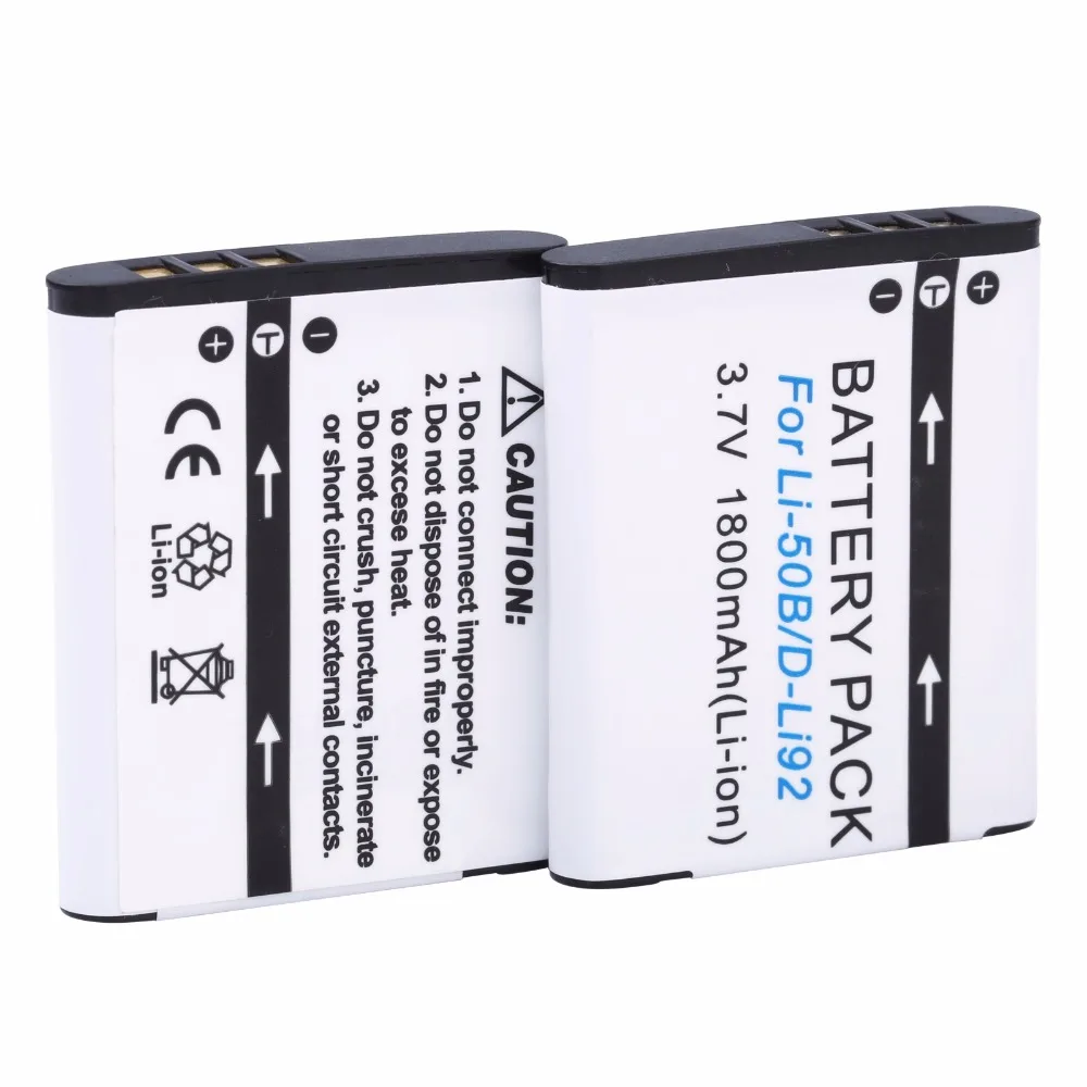 Probty 1800mAh Li-50B Rechargeable Li-ion Battery For Olympus Mju 1020 SP-800UZ Stylus 1010 u 1010 Ricoh CX3 CX4 D-LI92 DLI92