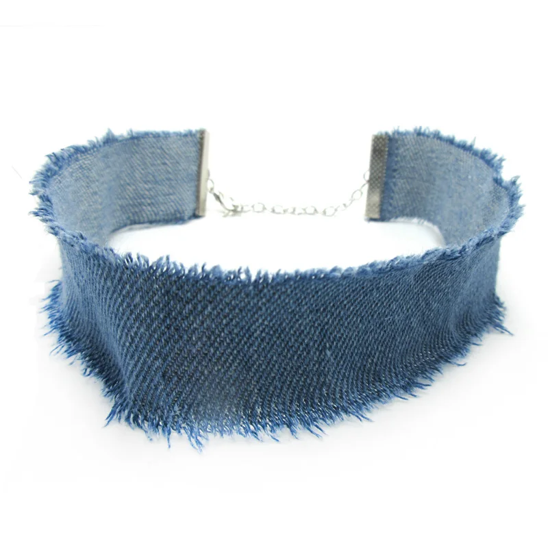 Blue Denim Choker Necklace For Women Tassel Jeans Chokers Chocker tattoo choker for Female