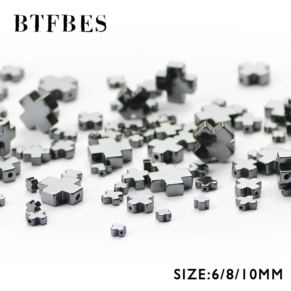 BTFBES High Quality Jesus Cross Black Hematite Beads Natural Stone Ore 4/6/8/10/12mm Loose Beads For Jewelry Making DIY Bracelet