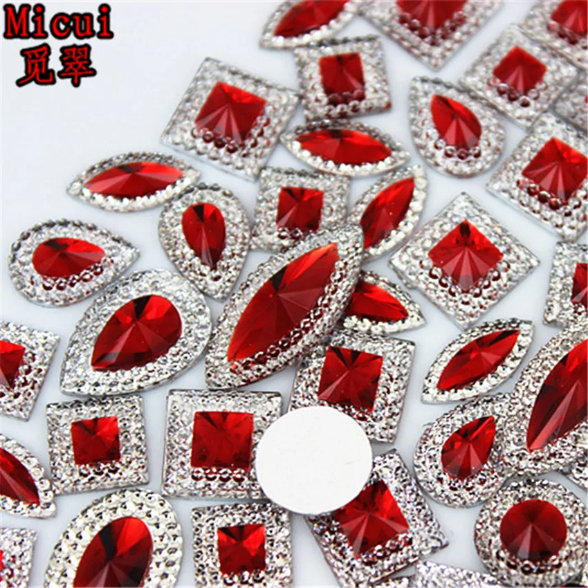 Micui 50pcs Mixed Sizes Shapes Bling Resin Rhinestone Flatback Crystal Stone DIY Wedding  Appliques Decoration Crafts MC2000