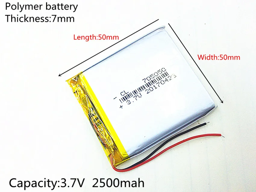 Batería recargable de polímero de litio LiPo, 3,7 V, 2500mAh, 705050, celdas de iones para Mp3, Mp4, Mp5, almohadilla DIY, DVD, E-book, auriculares bluetooth