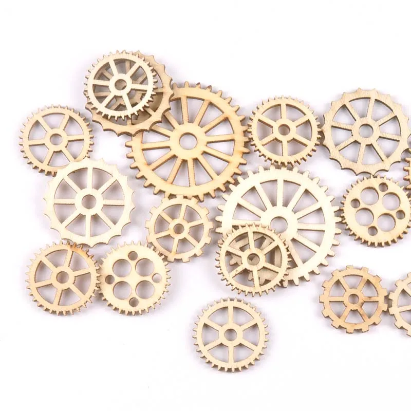 20 pz mix wheel gear pattern legno naturale Scrapbooking Craft per abbellimenti fatti a mano fai da te artigianato Decor 29-49mm MT2183