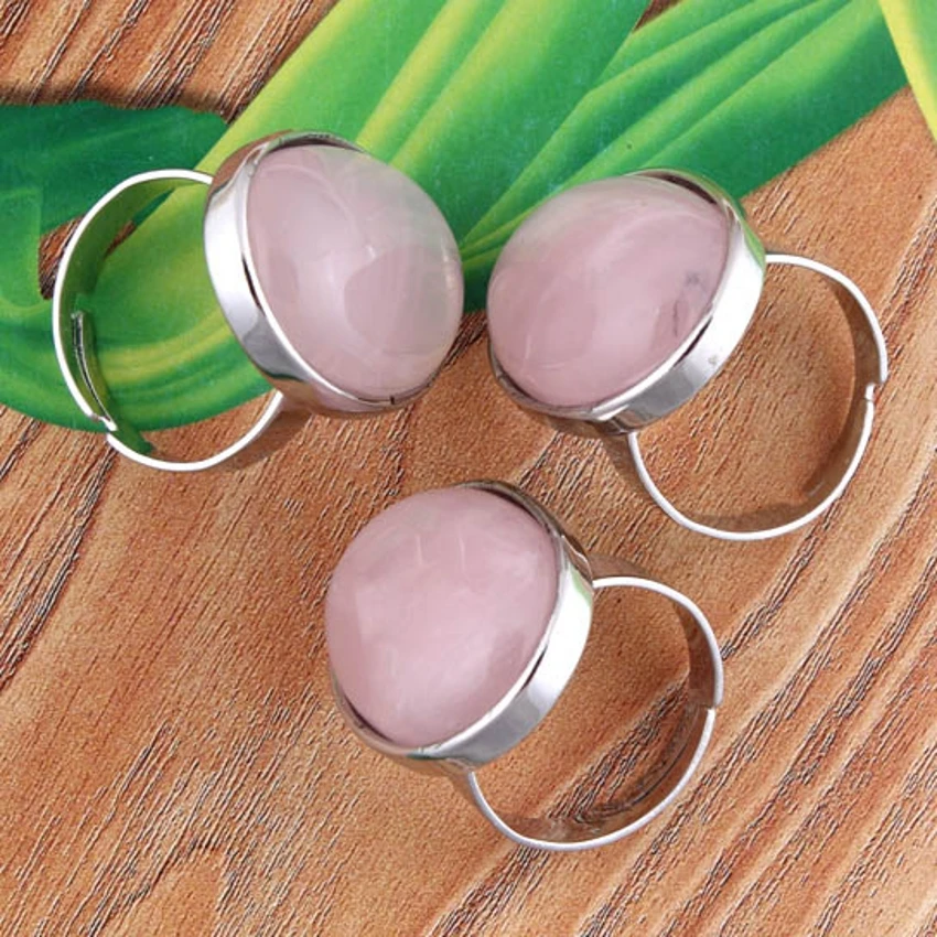 Crystal Oval Stone Resizable Rings For Women Men Natural Amethyst Rose Quartz Lapis Lazuli Labradorite Silver Color Jewelry