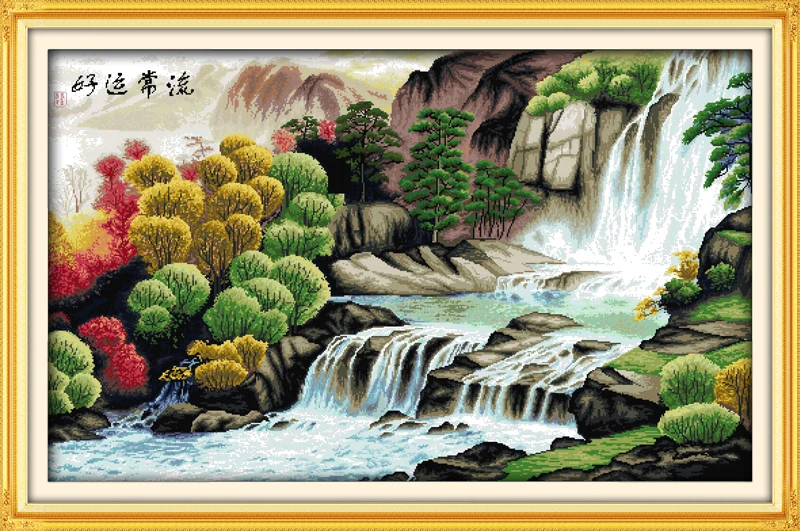 Mountain river cross stitch kit 14ct 11ct count printed canvas stitching embroidery DIY handmade needlework