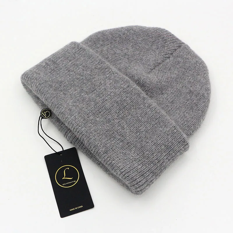 GZhilovingL Winter Famous Warm Wool Genuine Cap Casual Skullies Knitted Hats Black Rabbit Lana Knitted Hats Men\'s wool thick Hat