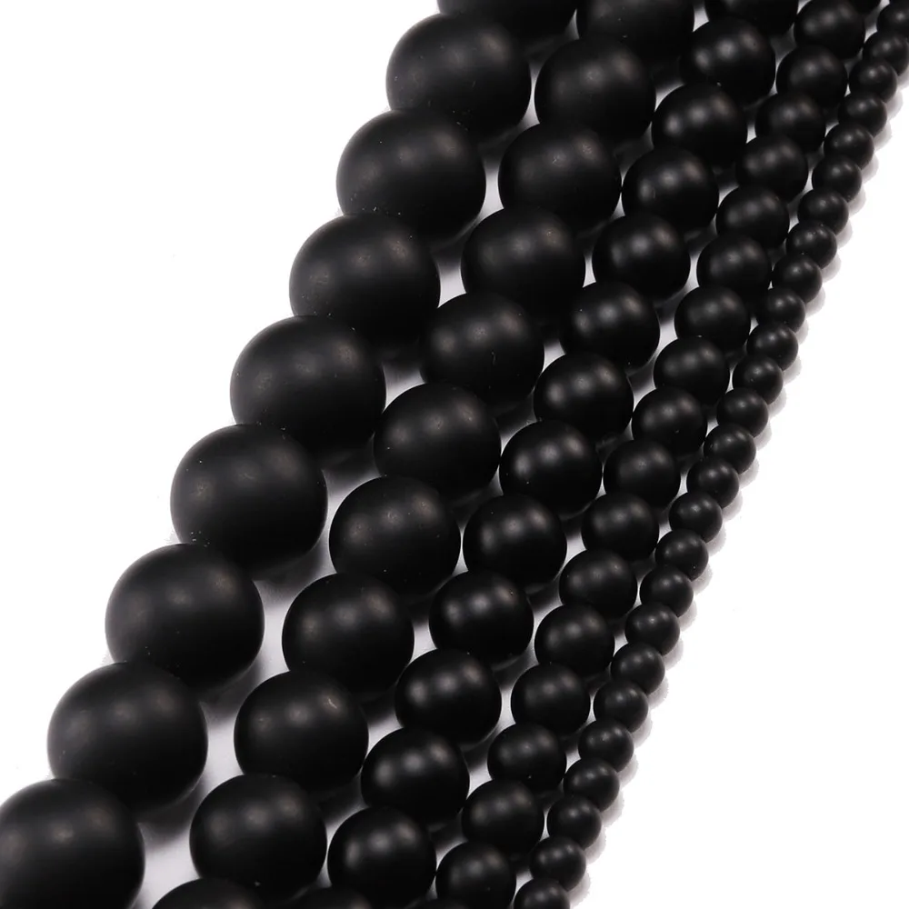 1 strand/lot 4 6 8 10 12 14mm Beads Black Round Dull Polish Matte Glass Beads Loose Spacer Bead For DIY Jewelry Making Wholesale