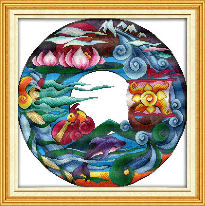 Water god - house protecting drawing cross stitch kit print canvas stitching embroidery DIY handmade needlework
