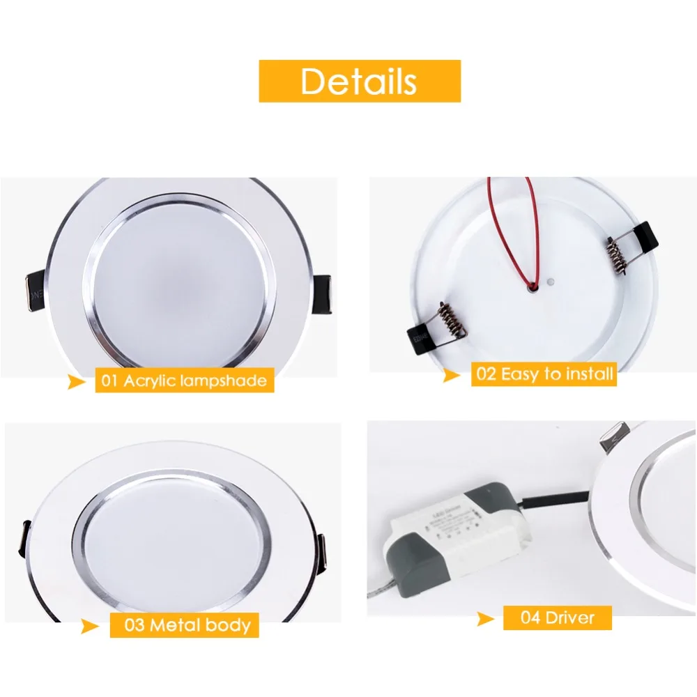 Ultra Thin LED Downlight Recessed Down Light 3W 5W 7W 9W 12W 15W Round Spot Lamp  Living Room Bedroom Kitchen Indoor 220V 110V