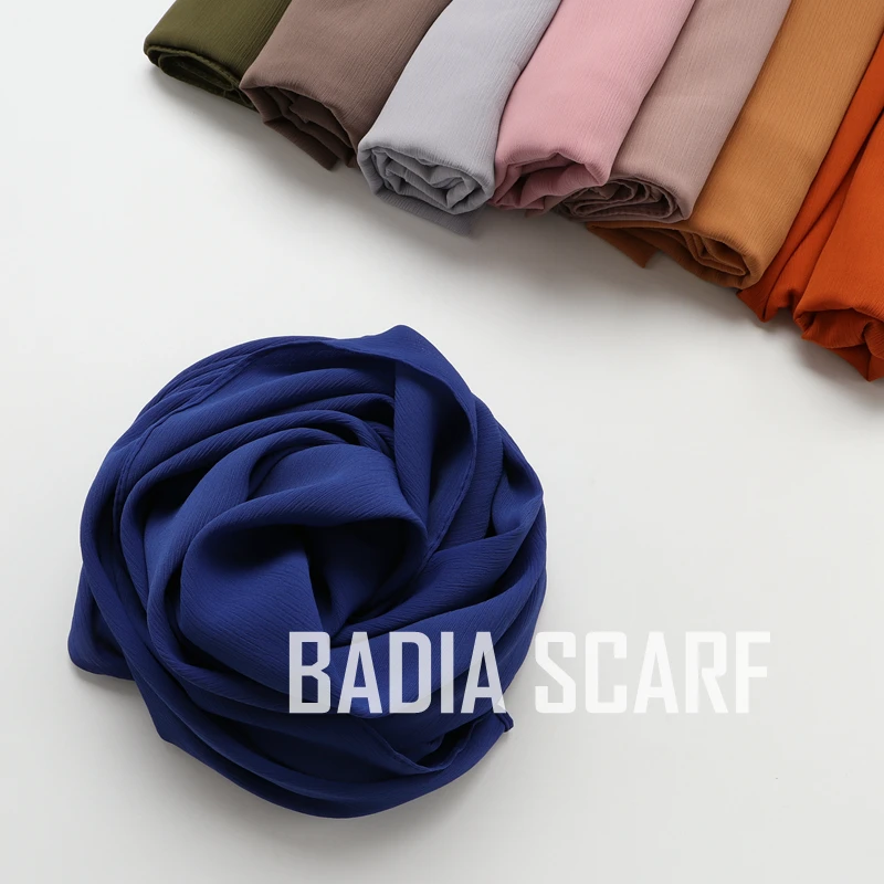 70*180cm One Piece Women Solid Plain Crepe Chiffon Scarf Wraps Soft Long Islam Shawls Muslim Crinkle Hijabs