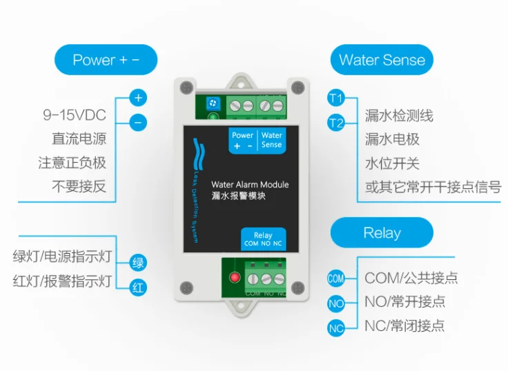 Regolatore di allarme perdite d'acqua cucina canale acqua garage modulo di rilevamento immersione acqua serbatoio di pesce allarme livello acqua completo
