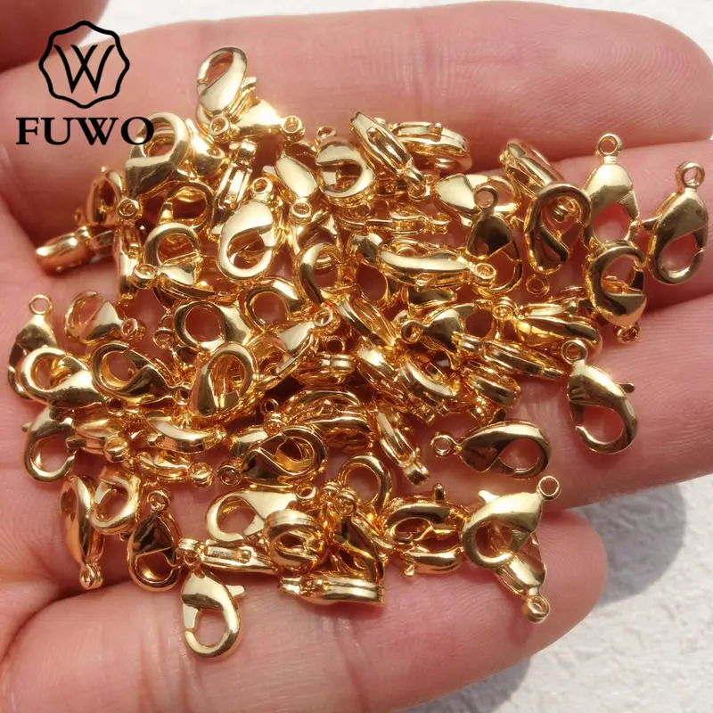 FUWO Wholesale Golden Plated Brass Lobster Clasps,High Quality Pendant Necklace Accessories For DIY Jewelry Making 100Pcs B001