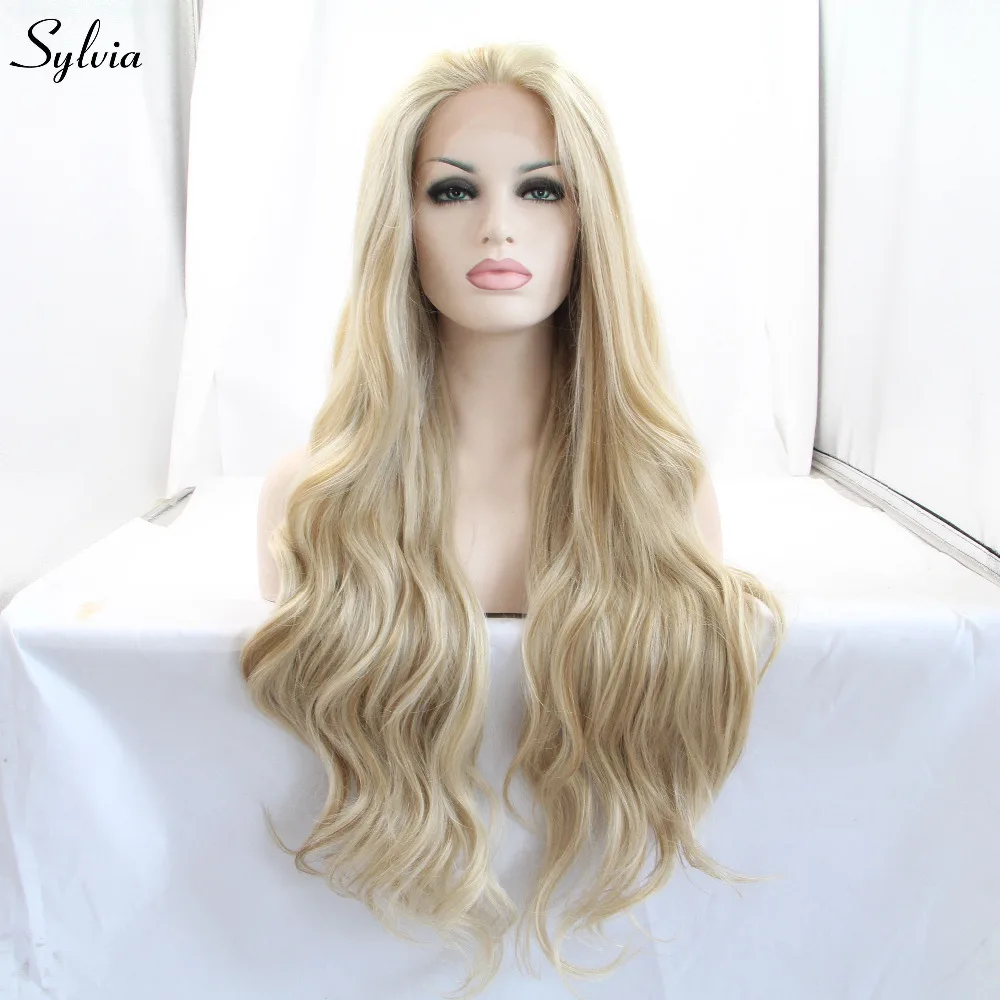 Sylvia Mixed Color Blonde Natural Wave Wig Synthetic Lace Front Wig Glueless Heat Resistant Fiber Hair