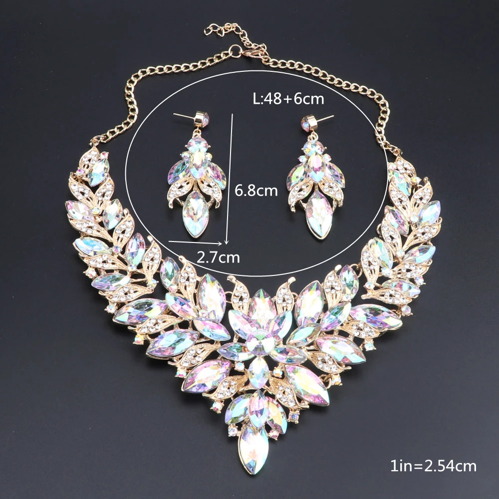 African Jewelry Sets Wedding Necklace Womens Jewellery Set Gold Color Necklace And Earrings 9Colors