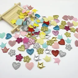 100Pcs Glitter Crown/Bowknots/Heart Patches Appliqued DIY Craft Scrapbooking Decor Kids Headwear Accessories Padded Sequined