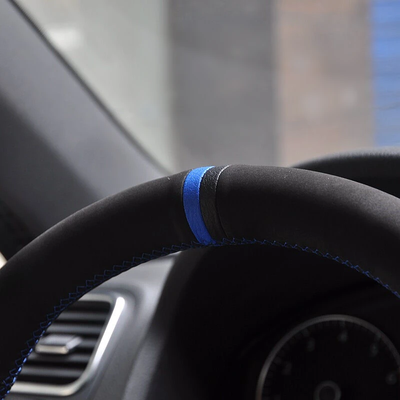 Black Suede Blue Black Marker Car Steering Wheel Cover for Volkswagen Golf 6 GTI MK6 VW Polo GTI Scirocco R Passat CC R-Line