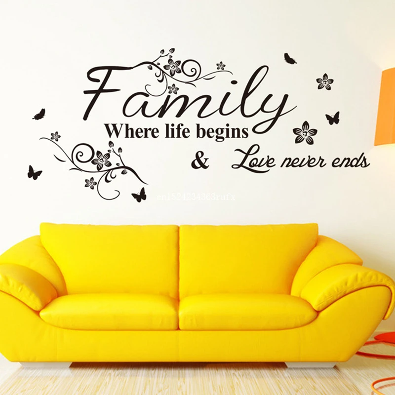 50pcs Removable Wall Stickers Parlor Vinyl Art Bedroom Home Decor Mural Decal Family Where Life Begins Love Never Ends