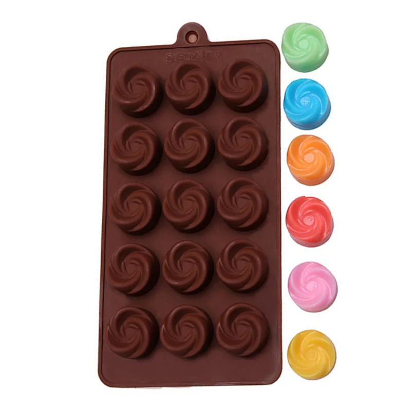 1PCS Silicone Ice cube 15 lattices rose flower shape swirls chocolate molds cake moulds for baking tools