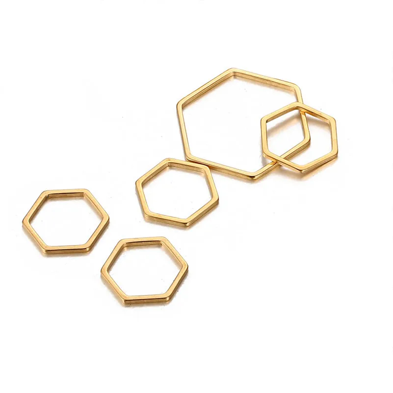 20Pcs/lot  Hexagon Shape Charms Stainless Steel Geometric Hollow Frame Blank Connector Charms Pendant DIY Jewelry Making