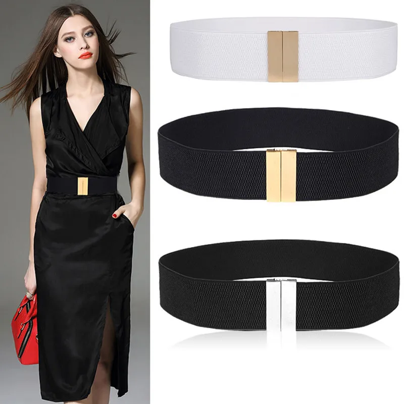 New Design Waistband Elastic Cummerbunds for Women Hot Black Red Wide Cummerbund Dress Decorate Coat Gold Buckle Rectangle Girls