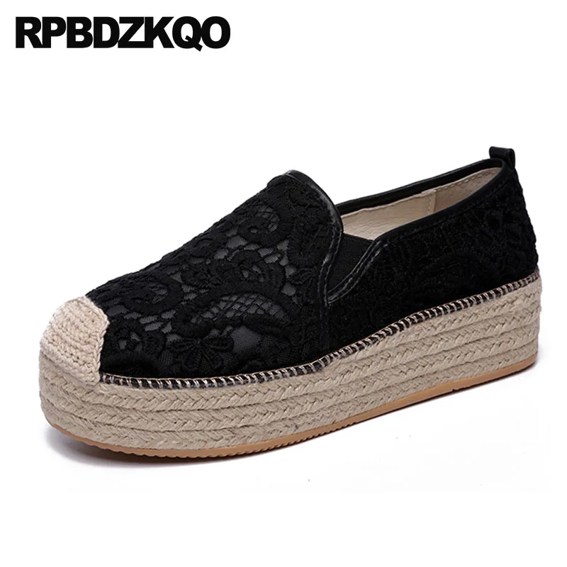 Large Size Creepers Platform Shoes Rope Mesh Women Casual White Lace Elevator Navy Blue Espadrilles Muffin Flats Thick Sole Hemp