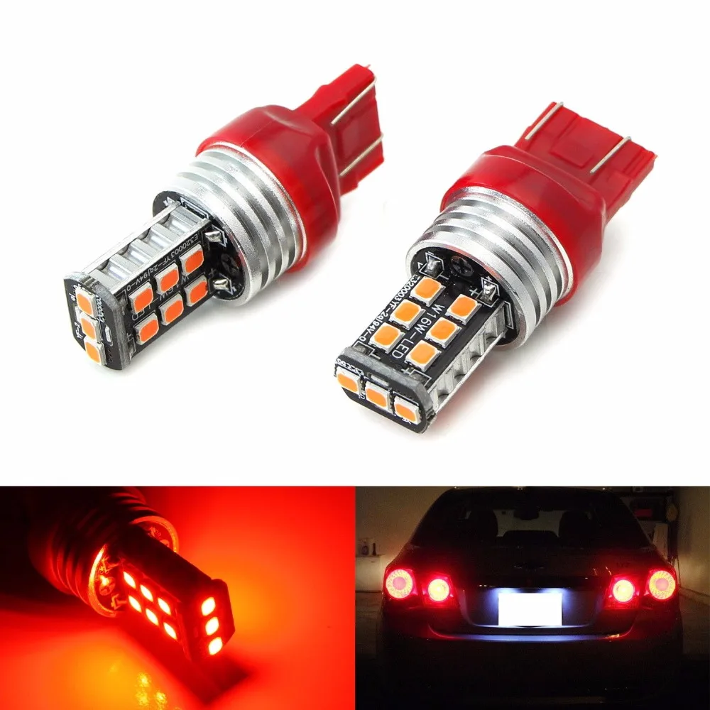 

2 шт., красный цвет! T20 7443 W3X16D W3X16D W21W W21-5W 15 SMD 2835, автомобильные фонари заднего хода