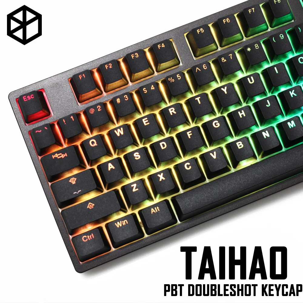 taihao pbt double shot keycaps for diy gaming mechanical keyboard Backlit Caps oem profile light through black