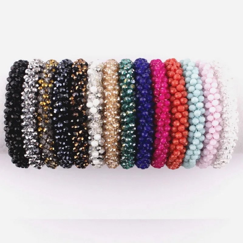 2020 New Spiral Thick Faceted Beaded Bracelets & Bangles Women Fashion Weave Glass Bead Stretch Bangles Jewelry Wholesale