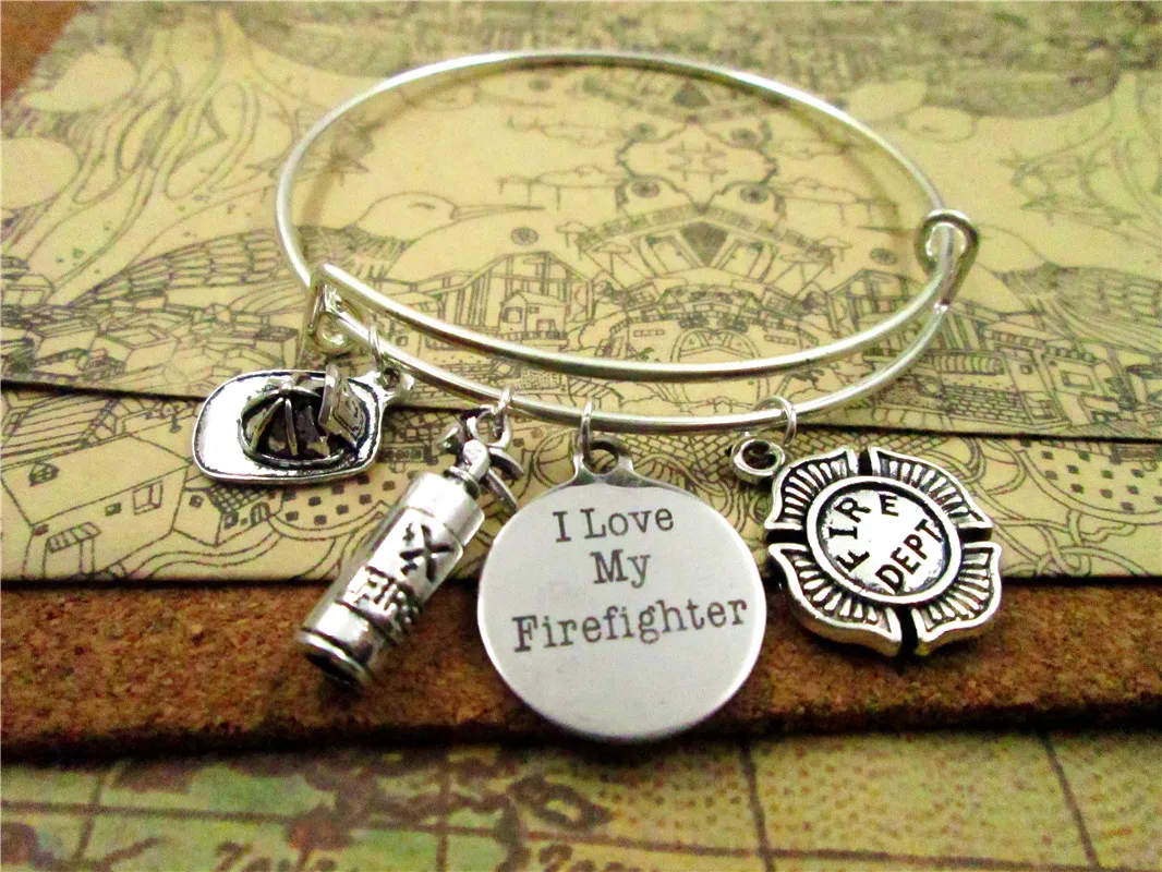 3pcs/lot Hot sale 65mm bracelets with 20mm stainless steel    I love my firefighter,FIRE DEPT.bracelets ,  charms  bracelets