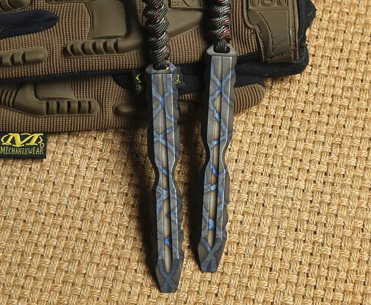 TC4 Titanium Alloy Crowbar Outdoor Survival Defense EDC Multi-tool Screwdriver Burnt Titanium Flame Pattern
