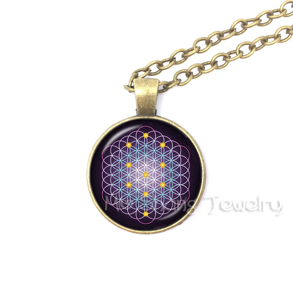 Wholesale Round Glass Choker Necklace Mandala Pendant Purple and Blue Mandala Necklace Silver Plated Necklaces Vintage