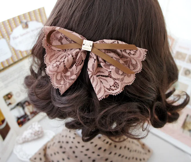 Elegant Women Hair Accessories Exquisite Romantic Lace Barrette Hair Clips Bow Hair Metal chain Spring Hair Clip Hairpins