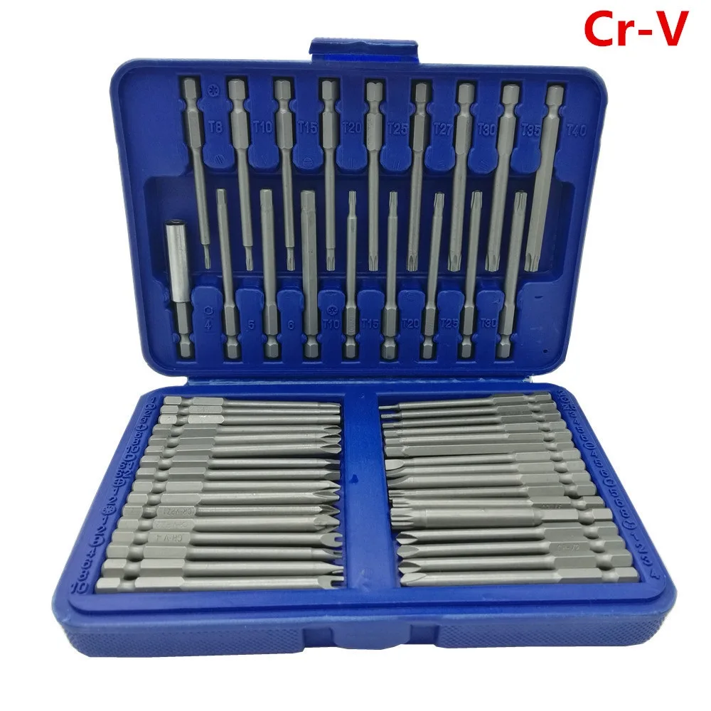 

New 50Pcs 75mm Long Cr-V Quick Release Screwdriver Bit Holder Security Bit Set Torx Hex Pozidrive Bit