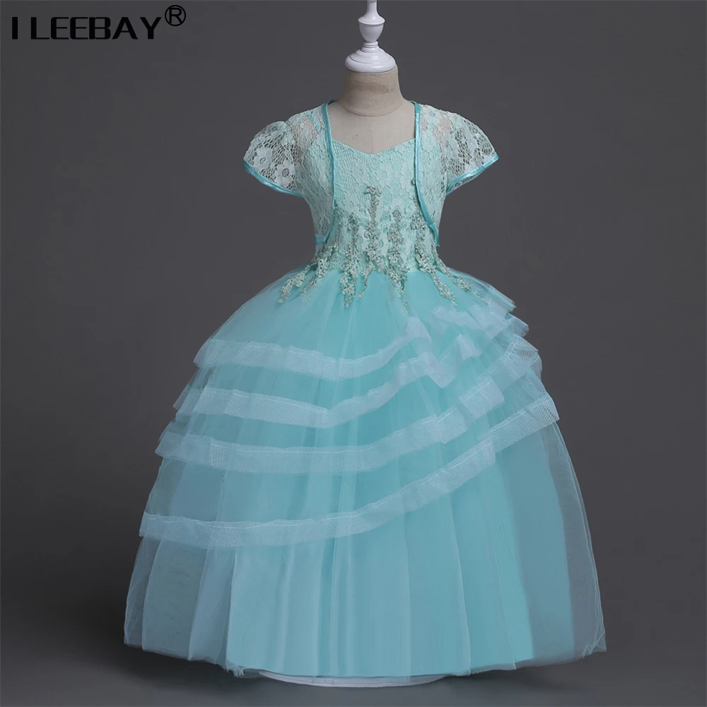 

New Design Girl Dress 2018 Tulle Beading Flower Princess Dresses Kids Wedding Party Bridesmaid Clothes Toddler Girl Long Costume