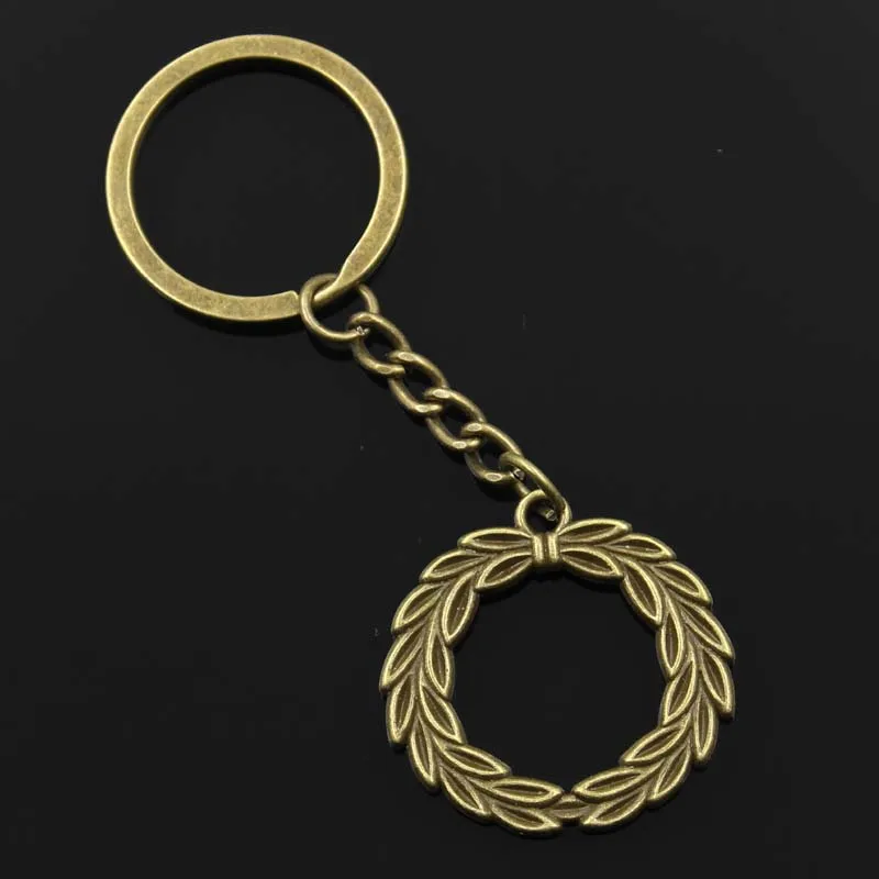 New Fashion Men 30mm Keychain DIY Metal Holder Chain Vintage Olive Branch Laurel Wreath 36x34mm Silver Color Pendant Gift