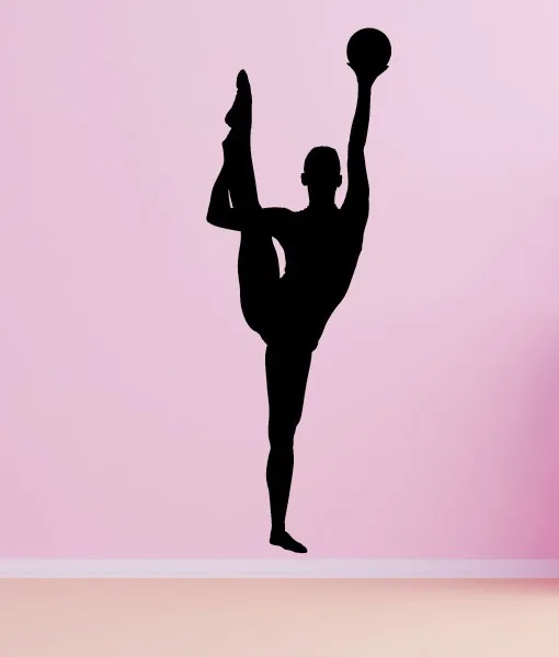 Rhythmic Gymnastics with Ball Wall Decal Living Room Home Decor Removable Vinyl Stickers For Gym Black Silhouette Decals ZA775