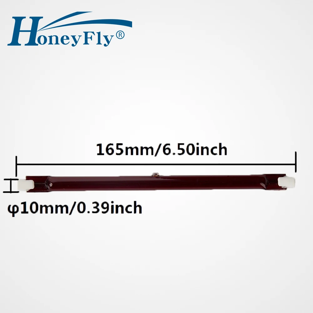 HoneyFly-Lámpara calefactora infrarroja J165 de 5 piezas, 380V, 750W, 165mm, IR, halógena, elemento calefactor, rubí, pintura doble espiral, secado de cuarzo