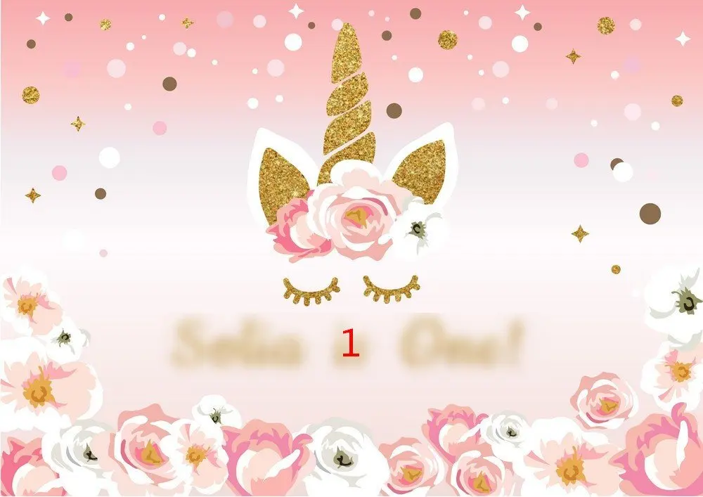 Custom  pink flower Gold star Coins Unicorn Baby Shower Backgrounds High quality Computer printed wall backdrop